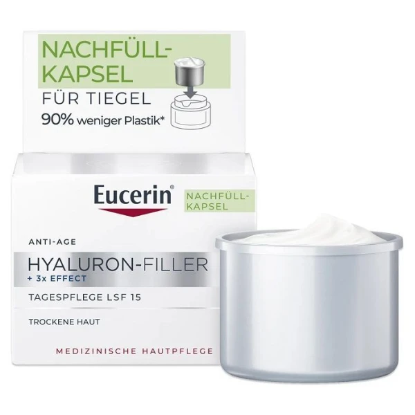 Eucerin Hyaluron-Filler + 3x Effect, przeciwzmarszczkowy krem na dzień SPF15, refill, 50ml