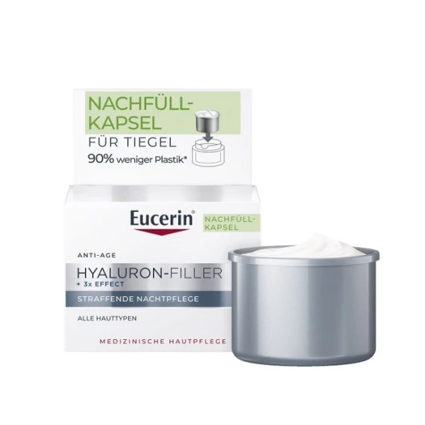 Eucerin Hyaluron-Filler + 3x Effect, przeciwzmarszczkowy krem na noc do każdego rodzaju skóry, refill, 50ml