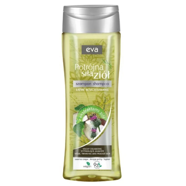 Eva Natura, Potrójna siła ziół, szampon do włosów z ekstraktami z ziół, włosy osłabione, wypadające, łamliwe, 400ml