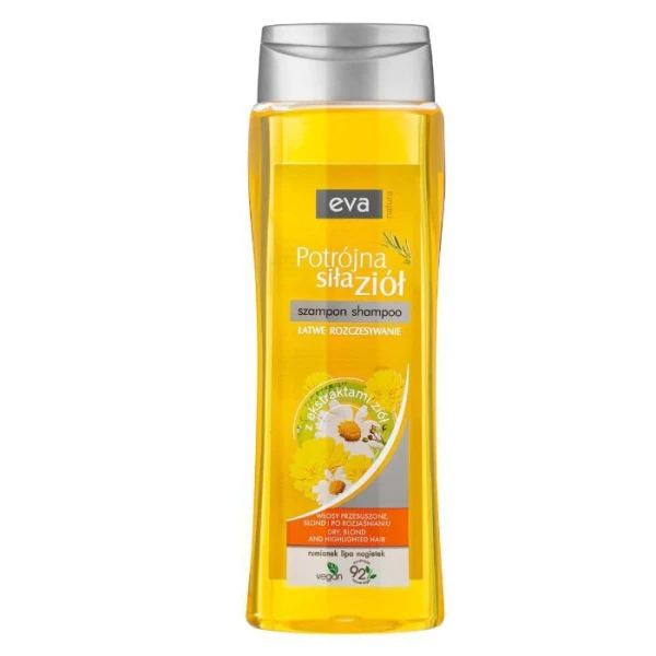 Eva Natura, Potrójna siła ziół, szampon do włosów z ekstraktami z ziół, włosy przesuszone, blond i po rozjaśnianiu, 400ml