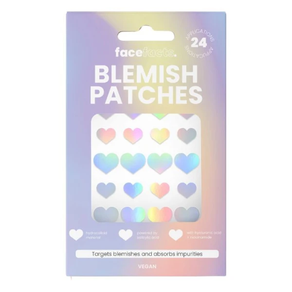 Face Facts Blemish Patches, holograficzne plasterki na niedoskonałości, serduszka, 24 sztuki