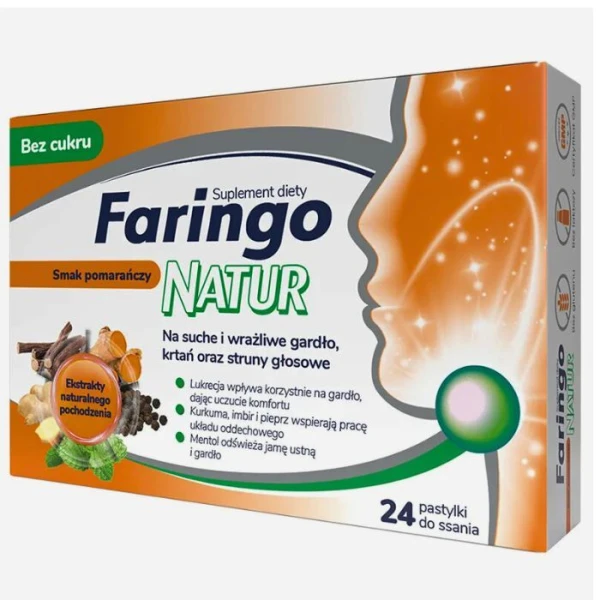 FaringoNatur, pastylki do ssania, smak pomarańczowy, 24 sztuki