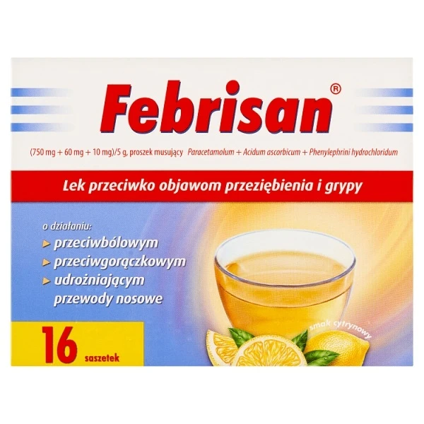 Febrisan (750mg+60mg+10mg)/5g, proszek, 16 saszetek