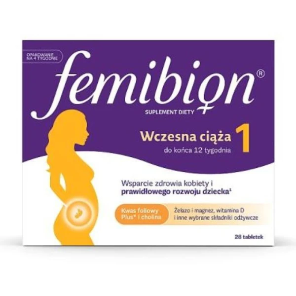 Femibion 1, Wczesna ciąża 1-12 tydzień, 28 tabletek