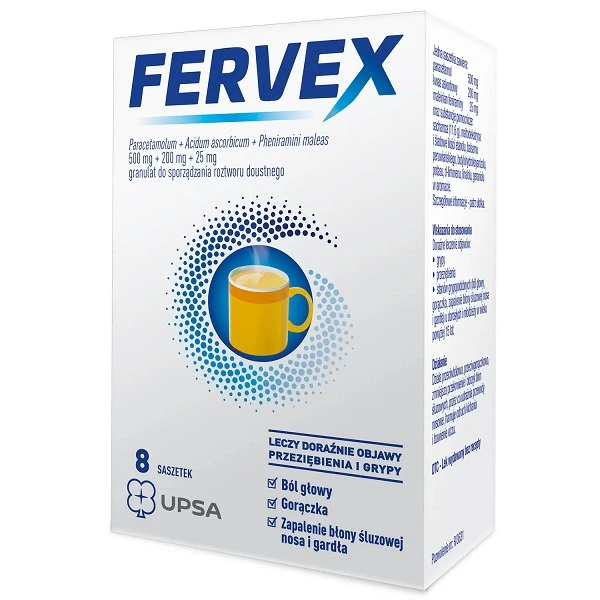 Fervex (500mg+200mg+25mg), granulat do sporządzania roztworu doustnego, 8 saszetek