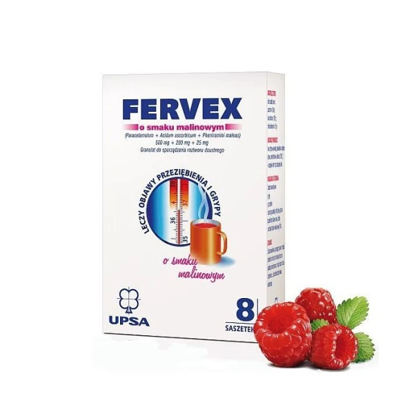 Fervex (500mg+200mg+25mg), granulat, smak malinowy, 8 saszetek