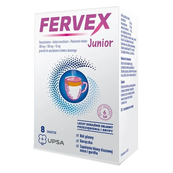 Fervex Junior (280mg+100mg+10mg), granulat, 8 saszetek