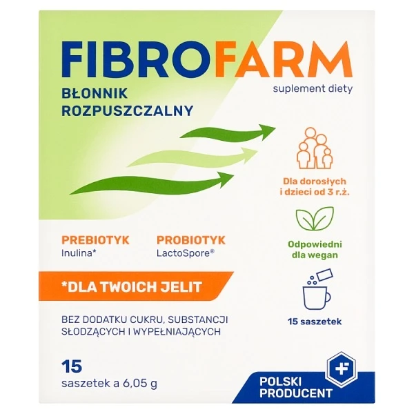 Fibrofarm, błonnik rozpuszczalny, proszek, po 3 roku życia, 15 saszetek
