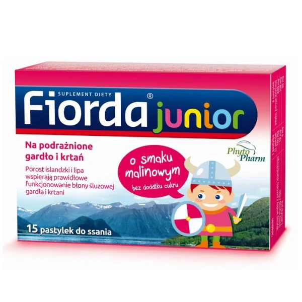 Fiorda Junior, smak malinowy, 15 pastylek do ssania