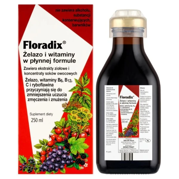 Floradix, żelazo i witaminy, płyn, 250ml