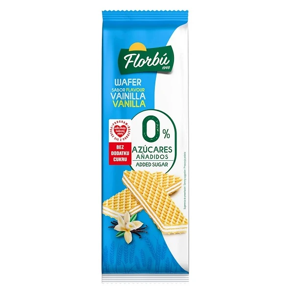 Florbu, wafelki z kremem o smaku waniliowym, bez cukru, 150g