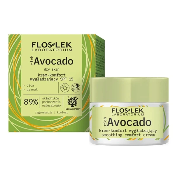 Flos-Lek Laboratorium, Rich Avocado, krem wygładzający, na dzień, SPF 15, 50ml