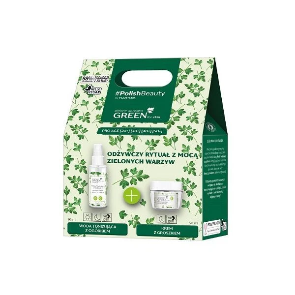 Flos-Lek Laboratorium, Green, krem z groszkiem, 50ml + woda tonizująca z ogórkiem, 95ml