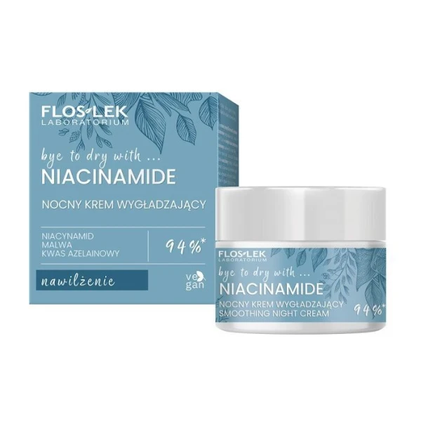 Flos-Lek Laboratorium, Niacinamide, krem wygładzający z niacynamidem, ekstraktem z korzenia malwy i kwasem azelainowym, na noc, 50ml