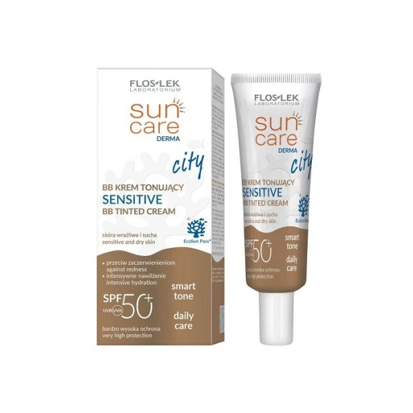 Flos-Lek Laboratorium, Sun Care Derma City, krem tonujący BB Sensitive SPF 50+, skóra wrażliwa i sucha, 30ml