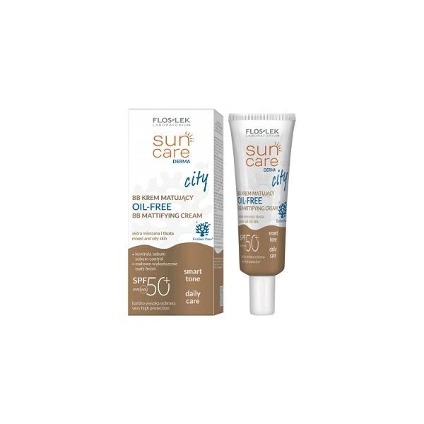 Flos-Lek Laboratorium, Sun Care Derma City Oil-Free, krem tonujący BB SPF 50+, skóra tłusta i mieszana, 30ml
