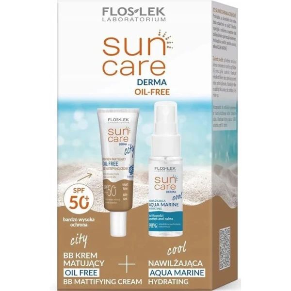 Flos-Lek Laboratorium, Sun Care Derma, krem BB matujący SPF50+, 30ml + Aqua Marine, mgiełka nawilżająca, 30ml
