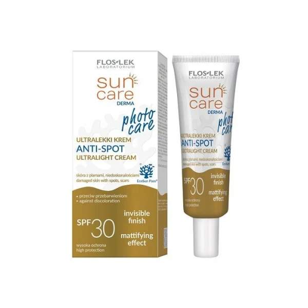Flos-Lek Laboratorium, Sun Care Derma Photo Care, ultralekki krem Anti-SpotAntiSpot SPF 30, przeciw przebarwieniom, 30ml
