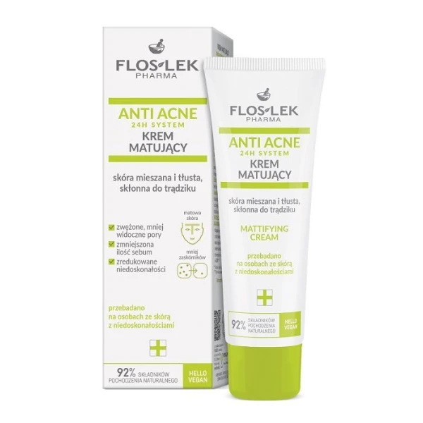 Flos-Lek Pharma, Anti Acne 24h System, krem matujący do skóry tłustej, mieszanej i trądzikowej, 50ml