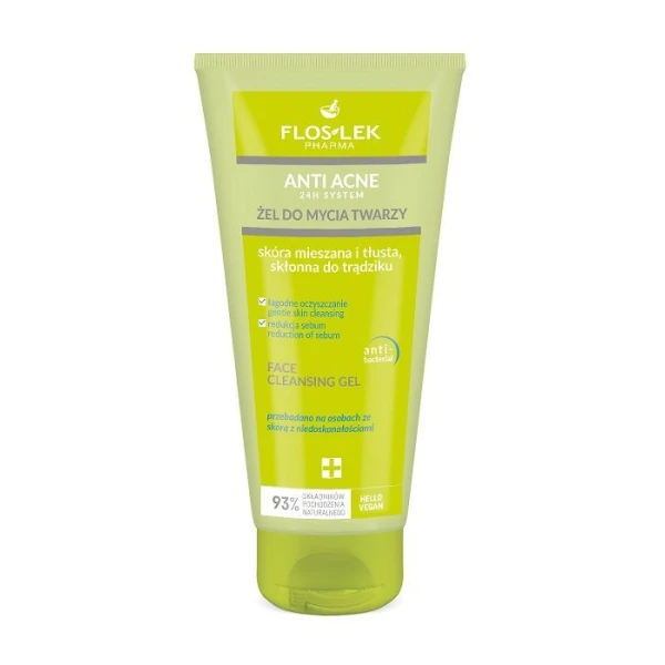 Flos-Lek Pharma, Anti Acne 24h System, żel do mycia twarzy do skóry tłustej, mieszanej i skłonnej do trądziku, 200ml