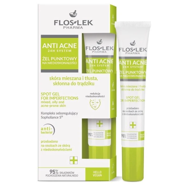 Flos-Lek Pharma, Anti Acne 24h System, żel punktowy na niedoskonałości do skóry tłustej, mieszanej i trądzikowej, 20ml