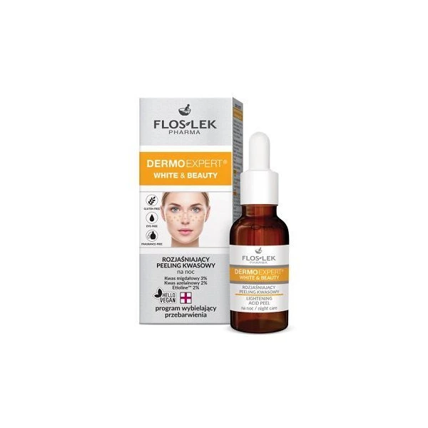 Flos-Lek Pharma, Dermoexpert, White & Beauty, rozjaśniający peeling kwasowy na noc, 30ml