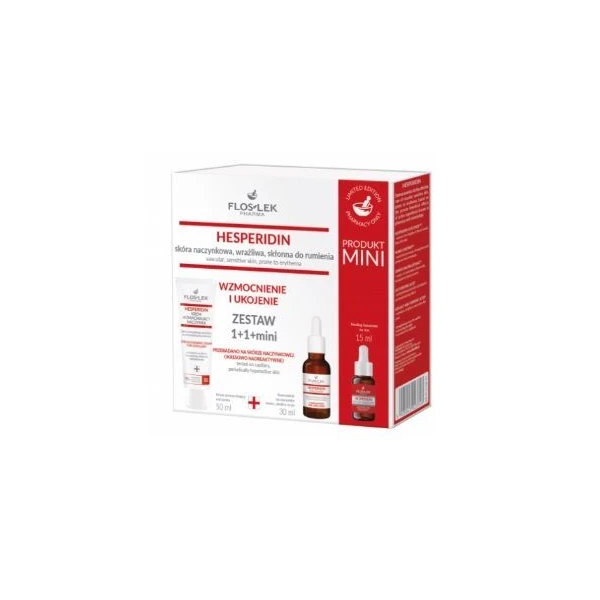 Flos-Lek Pharma, Hesperidin, krem wzmacniający naczynka, 50ml + koncentrat na naczynka, 30ml + peeling kwasowy na noc, 15ml