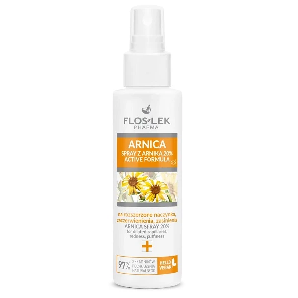 Flos-Lek Pharma, Arnica, spray z arniką 20%, na rozszerzone naczynka, zaczerwienienia, zasinienia, 100ml