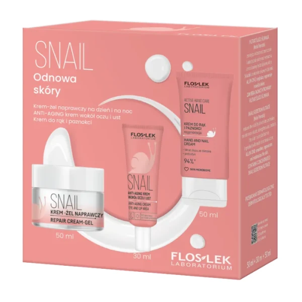 Flos-Lek Laboratorium, Snail, krem-żel naprawczy, 50ml + krem wokół oczu i ust, 30ml + krem do rąk i paznokci, 50ml