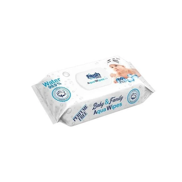 Fresh Baby Aqua Wipes, chusteczki nawilżane na bazie wody i ekstraktu z grejpfruta, 60 sztuk
