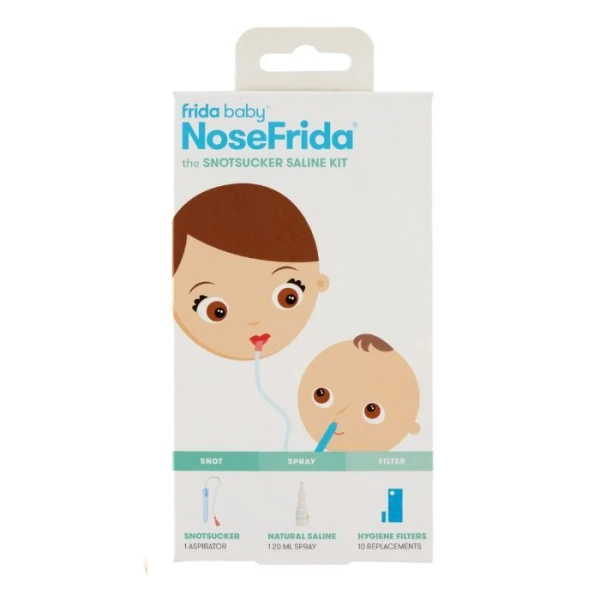 FridaBaby NoseFrida Saline Kit, zestaw 3w1 aspirator, 1 sztuka + filtry, 10 sztuk + spray solankowy, 20ml