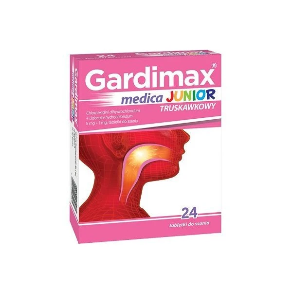 Gardimax medica junior truskawkowy (5mg + 1mg), po 6 roku życia, 24 tabletki do ssania