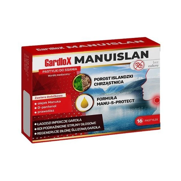 Gardlox Manuislan, bez cukru, 16 pastylek do ssania