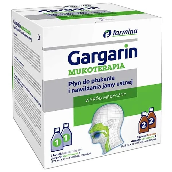 Gargarin Mukoterapia, płyn do płukania i nawilżania jamy ustnej, 4x225ml