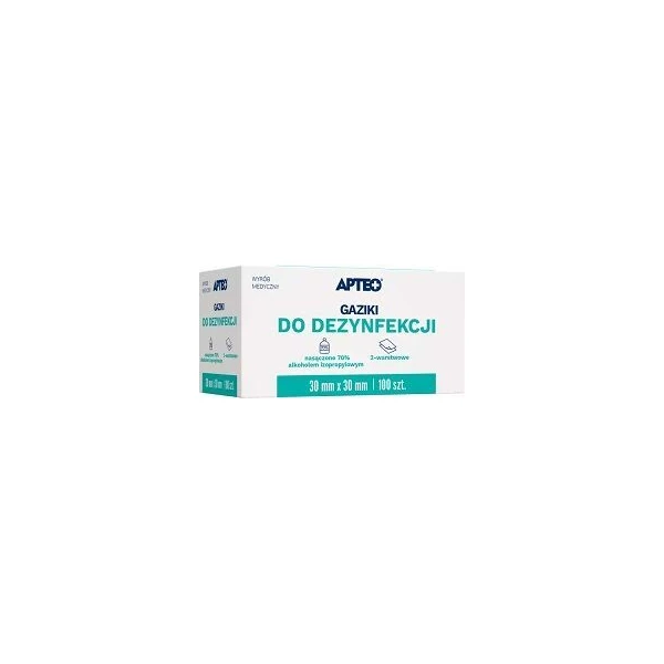 Gaziki do dezynfekcji z alkoholem izopropylowym 70%, Apteo, 30mmx30mm, 100 sztuk