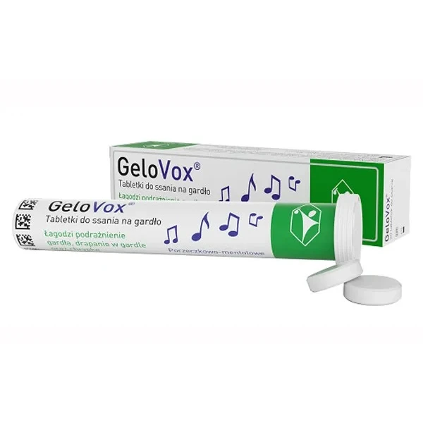 GeloVox, tabletki do ssania na gardło, smak porzeczkowo-mentolowy, 20 tabletek