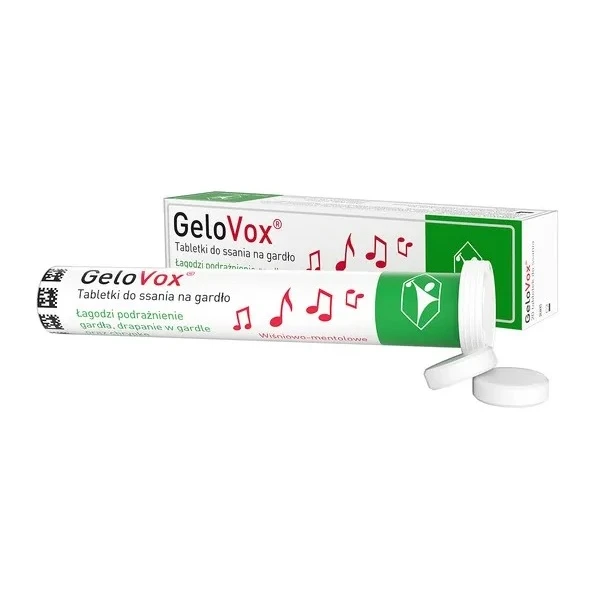 GeloVox, tabletki do ssania na gardło, smak wiśniowo-mentolowy, 20 tabletek