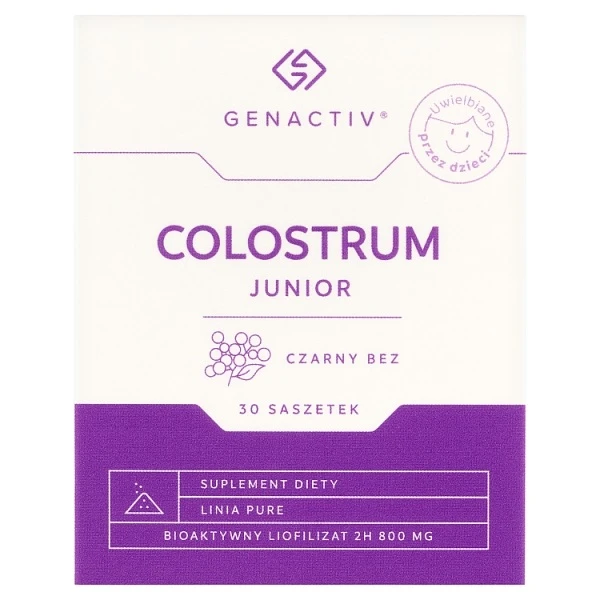 Genactiv Colostrum Junior, czarny bez, proszek, po 3 roku życia, 30 saszetek