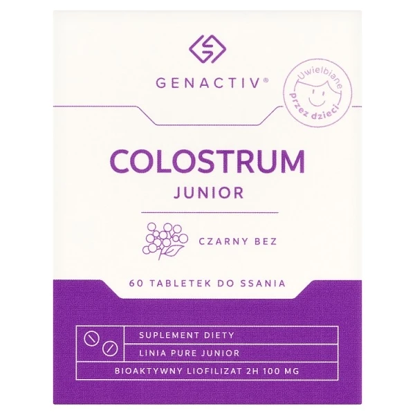 Genactiv Colostrum Junior, czarny bez, po 3 roku życia, 60 tabletek do ssania