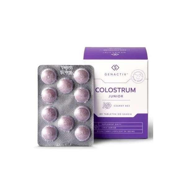 Genactiv Colostrum Junior, czarny bez, po 3 roku życia, 60 tabletek do ssania