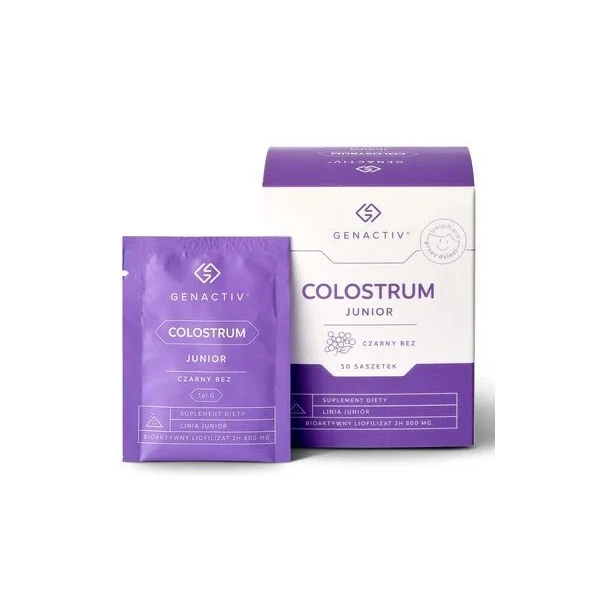 Genactiv Colostrum Junior, czarny bez, proszek, po 3 roku życia, 30 saszetek