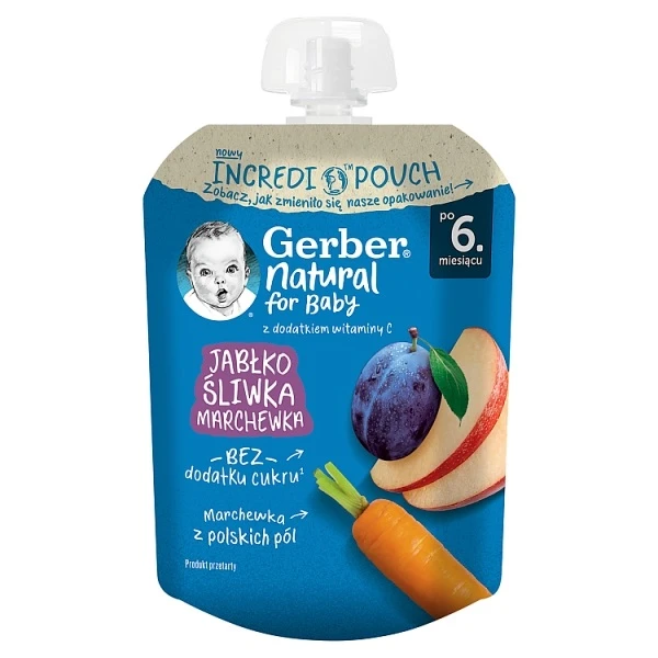 [DATA - 2026-11-30] Gerber, mus owocowo-warzywny, jabłko, śliwka i marchewka, po 6 miesiącu, 80g
