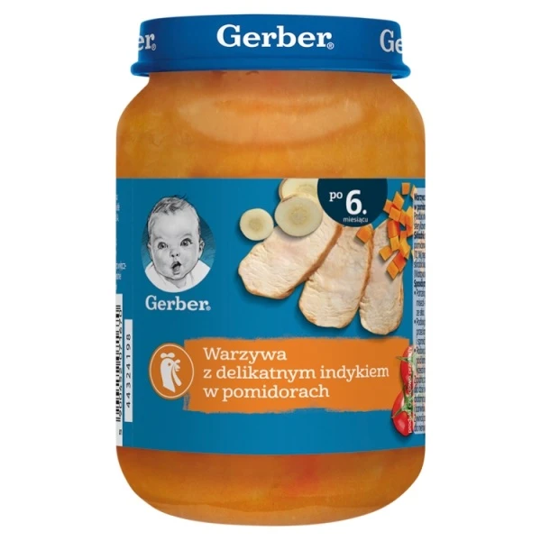 Gerber, warzywa z delikatnym indykiem w pomidorach, po 6 miesiącu, 190g