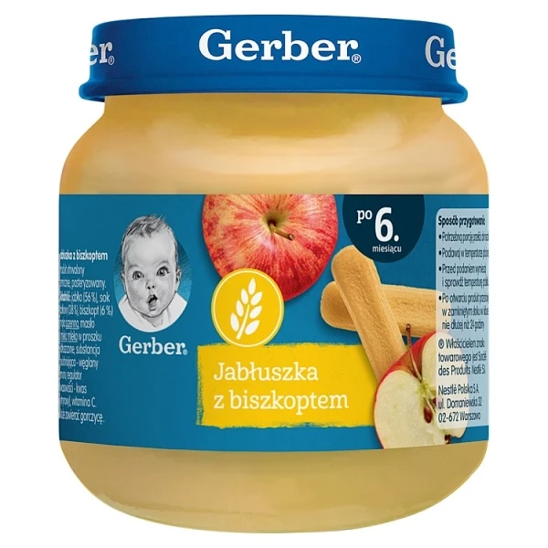 Gerber, jabłuszka z biszkoptem, po 6 miesiącu, 125g