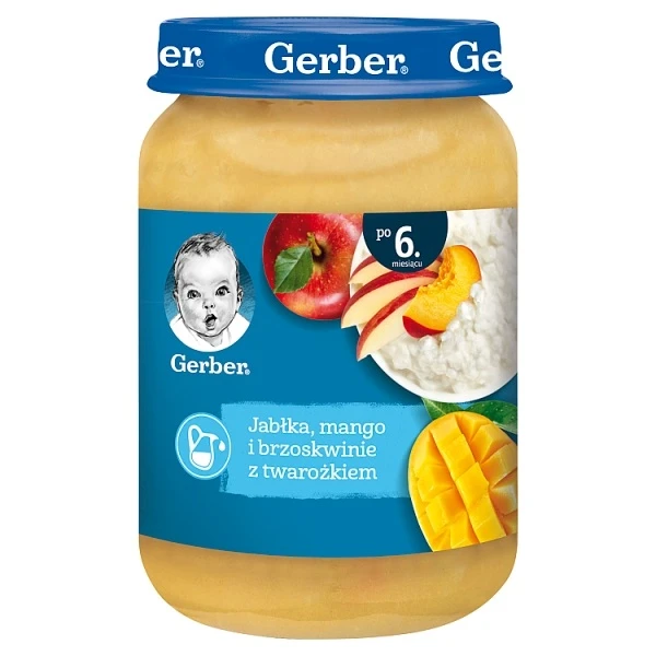 Gerber, jabłka, mango i brzoskwinie z twarożkiem, po 6 miesiącu, 190g