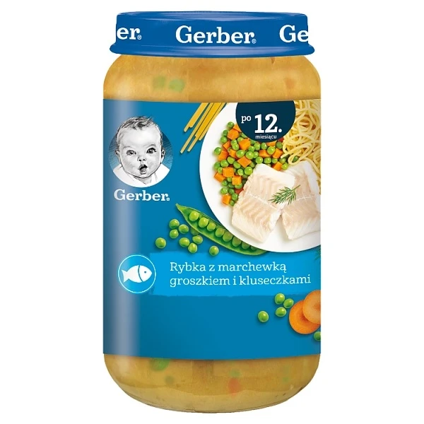 [DATA - 2026-11-30] Gerber, rybka z marchewką, groszkiem i kluseczkami, po 12 miesiącu, 250g