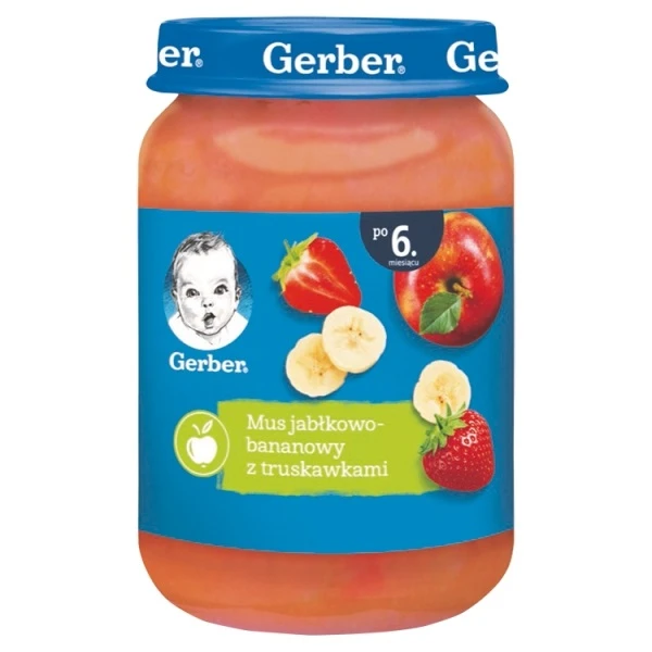 Gerber, mus jabłkowo-bananowy z truskawkami, po 6 miesiącu, 190g