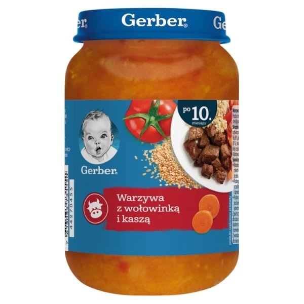 Gerber, warzywa z wołowinką i kaszą, po 10 miesiącu, 190g
