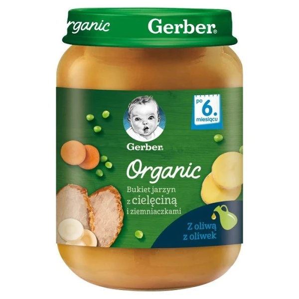 Gerber Organic, bukiet jarzyn z cielęciną i ziemniaczkami, po 6 miesiącu, 190g