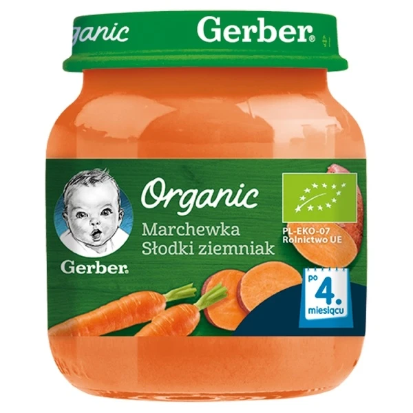 Gerber Organic, marchewka i słodki ziemniak, po 4 miesiącu, 125g